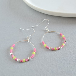 Seed Bead Drop Hoop Earrings