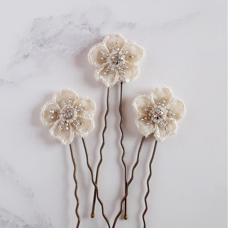 Cream Floral Applique Hair Pins - Ltd Collection