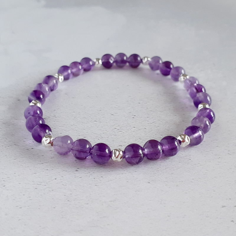 Silver Bead and Amethyst Bracelet